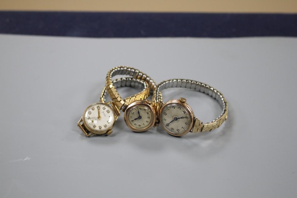 A ladys 9ct gold Rolex manual wind wrist watch and two other ladys 9ct gold manual wind wrist watches including Accurist
